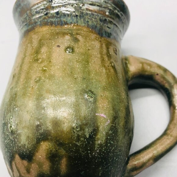 handmade ceramic coffee cup green drip spill design mirror glazed READ - Picture 5 of 5